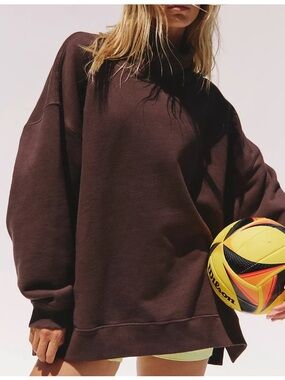 Free People A Cut Above Mock Neck Mockneck Pullover Sweatshirt - Chocolate Brown